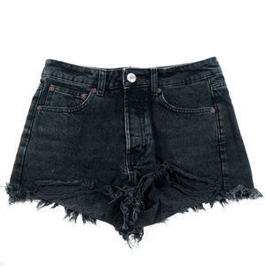 Zara Frayed Mid-Rise Black Denim Shorts